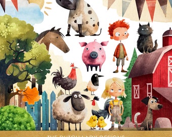 Farm & Homestead Clipart Set - Funny Cartoon Style Graphics - Kids Illustrations - Cute Farm Animals - INSTANT DOWNLOAD - 25 Digital Images