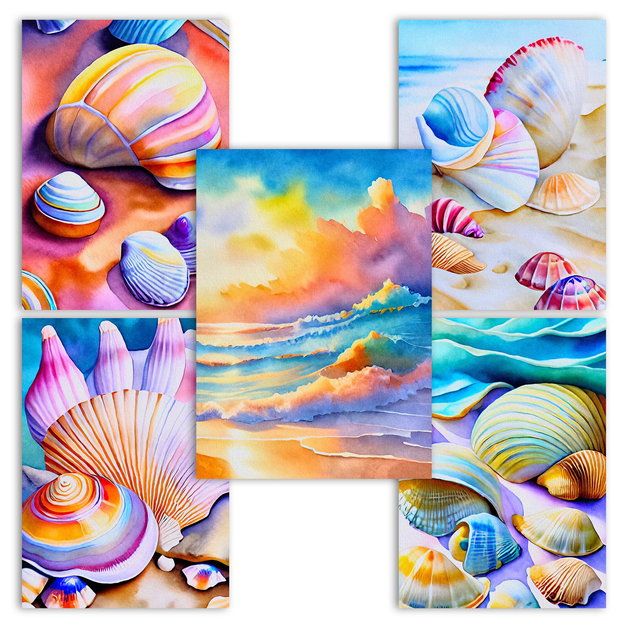 Seah Poster Seashell Beach Postcard Poster Set: Colorful Sea Art (10 JPEG Files ...