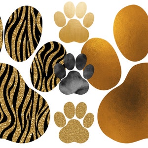 Paws and claws clipart set in gold and glitter style. For the creative animal lover. For personal and commercial use. Set of 20 PNG files.