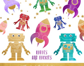 Cute Robot & Rocket Clipart – Space Images (23 .PNG, Digital Download)