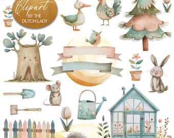 Watercolor Spring Garden Clipart – Nordic Kids Illustrations (Digital Download)