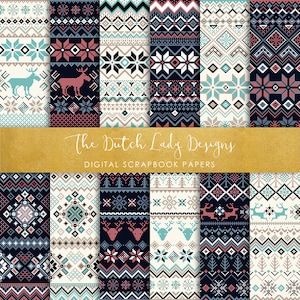 Digitales Scrapbook Papier - Winter Pullover Muster - Nordische Hintergrundmuster - Stricken - 12 JPEG Dateien - INSTANT DOWNLOAD - Kommerzielle Nutzung