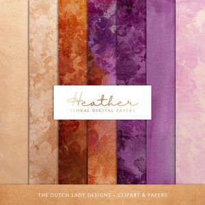 Digitales Scrapbook Papier Set - druckbare Papiere - Florale Hintergründe - Blumenmuster - Lila - Kupfer - 7 . JPEG Dateien - SOFORTIGER DOWNLOAD