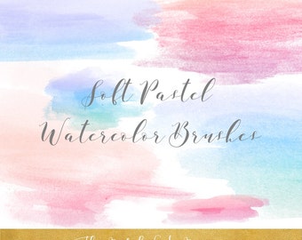 Pastel Watercolor Brush Stroke Clipart: Pink & Blue (PNG Files, Digital Download)