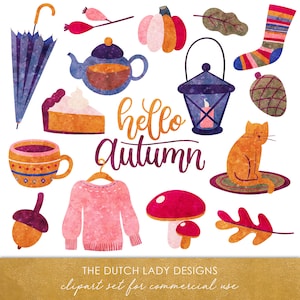Autumn Elements Clipart Set - Cozy Fall Images - Hygge - Hot Drinks - Leaf - Boot - Acorn - Thanksgiving - INSTANT DOWNLOAD - 20 .PNG Images