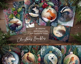 Christmas Woodlands Art Prints: Forest Animals Postcard Set (Digital Download)