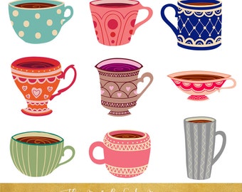 Vintage Teacup Clipart Set: 34 PNG Images, Commercial Use (Instant Download)