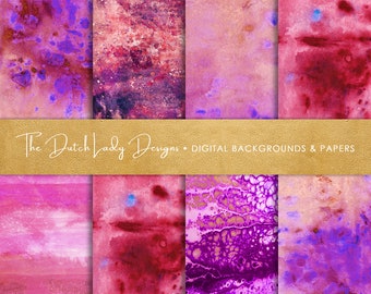 Watercolor Digital Paper: Pink, Purple & Blue Textures (Digital Download)