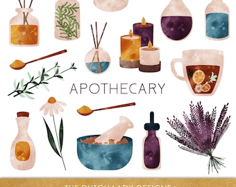 Apotheken-Clipart-Set: Ganzheitliche Kräuter, Kerzen, Öle (PNG-Dateien) (Sofort-Download)