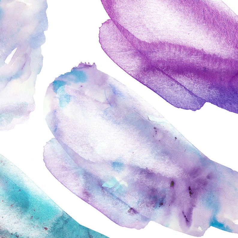 Watercolor Smears The Blues In Blue, Purple & Aqua Tones Waterpaint Textures Brush Shapes INSTANT DOWNLOAD 20 .PNG Files image 5