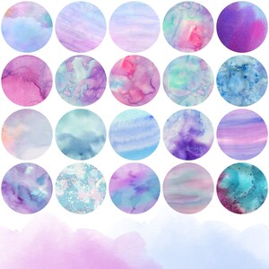 Watercolor Planetary Circle Clipart in Blue & Purple Tones Waterpaint ...