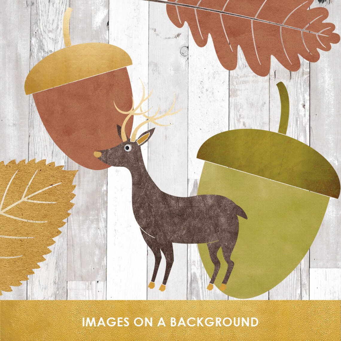 Fall Forest Clipart Set Deer Leaf Mushroom & Acorn Images - Etsy