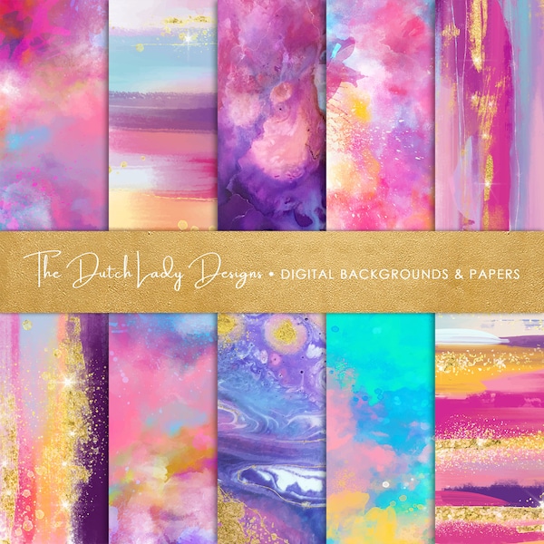 Digital Scrapbook Paper - Colorful Strokes & Stains - Watercolor Paint - Abstract Backgrounds - 10 papers in .JPEG Files - INSTANT DOWNLOAD