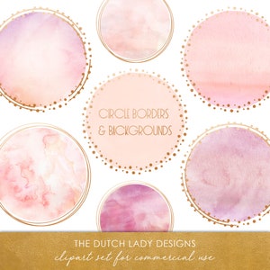 Circle and Border Clipart Set - In Rose Gold & Pink Colors - Transparent Watercolor Images - Logo Art - INSTANT DOWNLOAD - 21 .PNG Images