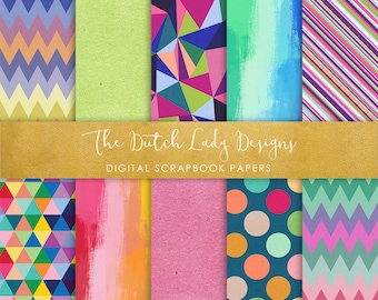 Rainbow Geometric Scrapbook Paper: Colorful Patterns (Digital Download)