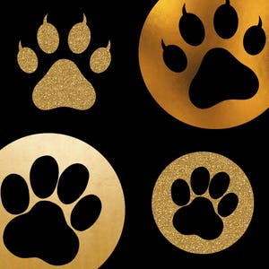 Paws and claws clipart set in gold and glitter style. For the creative animal lover. For personal and commercial use. Set of 20 PNG files.