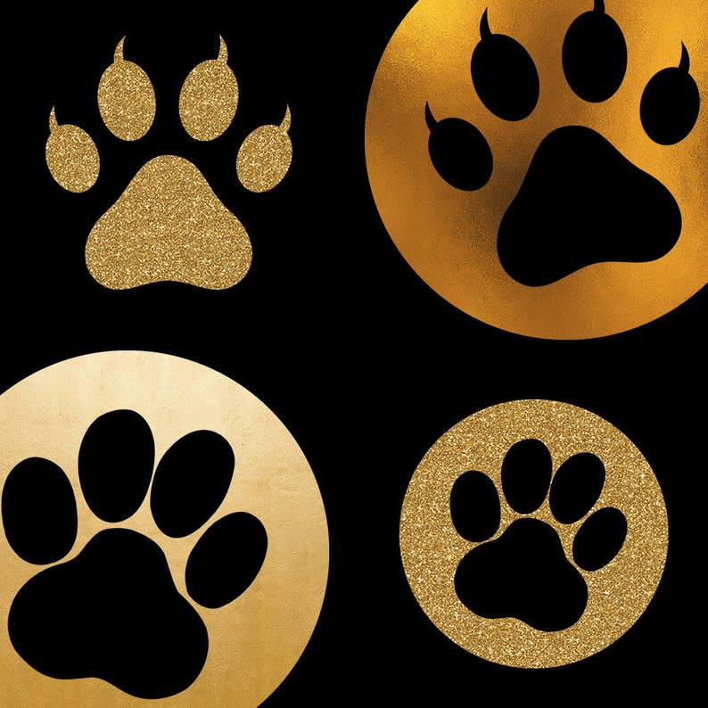 Paws and claws clipart set in gold and glitter style. For the creative animal lover. For personal and commercial use. Set of 20 PNG files.