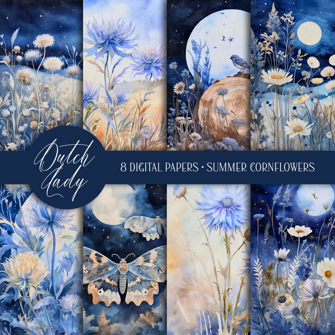 Watercolor Cornflower Digital Paper: Summer Night Floral Backgrounds (8  JPEG Files) (digital Download) - Etsy, image size:1080x1080