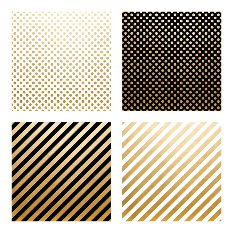 Digital Scrapbook Paper Golden, Black & White Geometric Patterns 12 Papers in .JPEG File INSTANT DOWNLOAD image 2