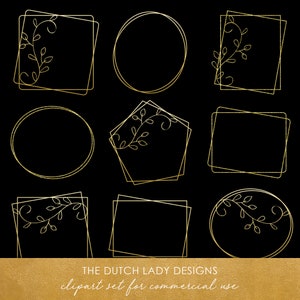 Abstract & Floral Border Clipart - In Gold and Glitter - Golden Borders - Frames - Botanical Design - INSTANT DOWNLOAD - 40 .PNG Images