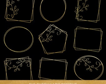 Gold & Glitter Floral Border Clipart Frames (40 .PNG Images) (Digital Download)