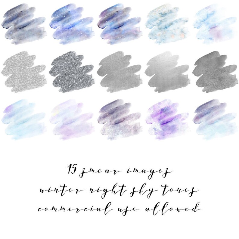 Watercolor & Glitter Smear Clipart Set Winter Night Sky and Silver Color Tones INSTANT DOWNLOAD 15 .PNG Files image 5