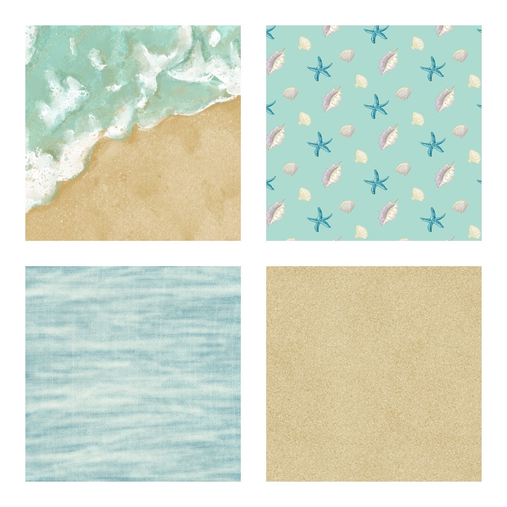 Summer Beach Scrapbook Paper: Seashell Ocean Backgrounds (12 JPEG ...