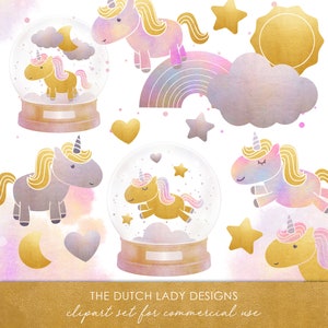 Einhorn & Schneeglöckchen Clipart Set - Sonne - Mond - Sterne - Regenbogen - Fantasy - Himmel - Märchen - Pony - INSTANT DOWNLOAD - 20 .PNG Bilder