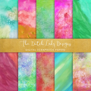 Digital Scrapbook Paper - Splatter Paint Textures - Colorful Watercolor Patterns - Abstract Background - 10 JPEG Files - INSTANT DOWNLOAD