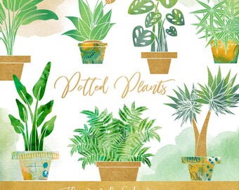 Potted Plant Clipart Set: Watercolor Greenery Graphics (Digital Download)