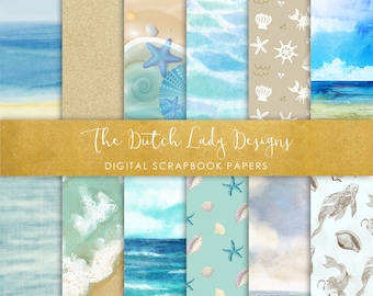 Summer Beach Scrapbook Paper: Seashell Ocean Backgrounds (12 JPEG Digital Files)