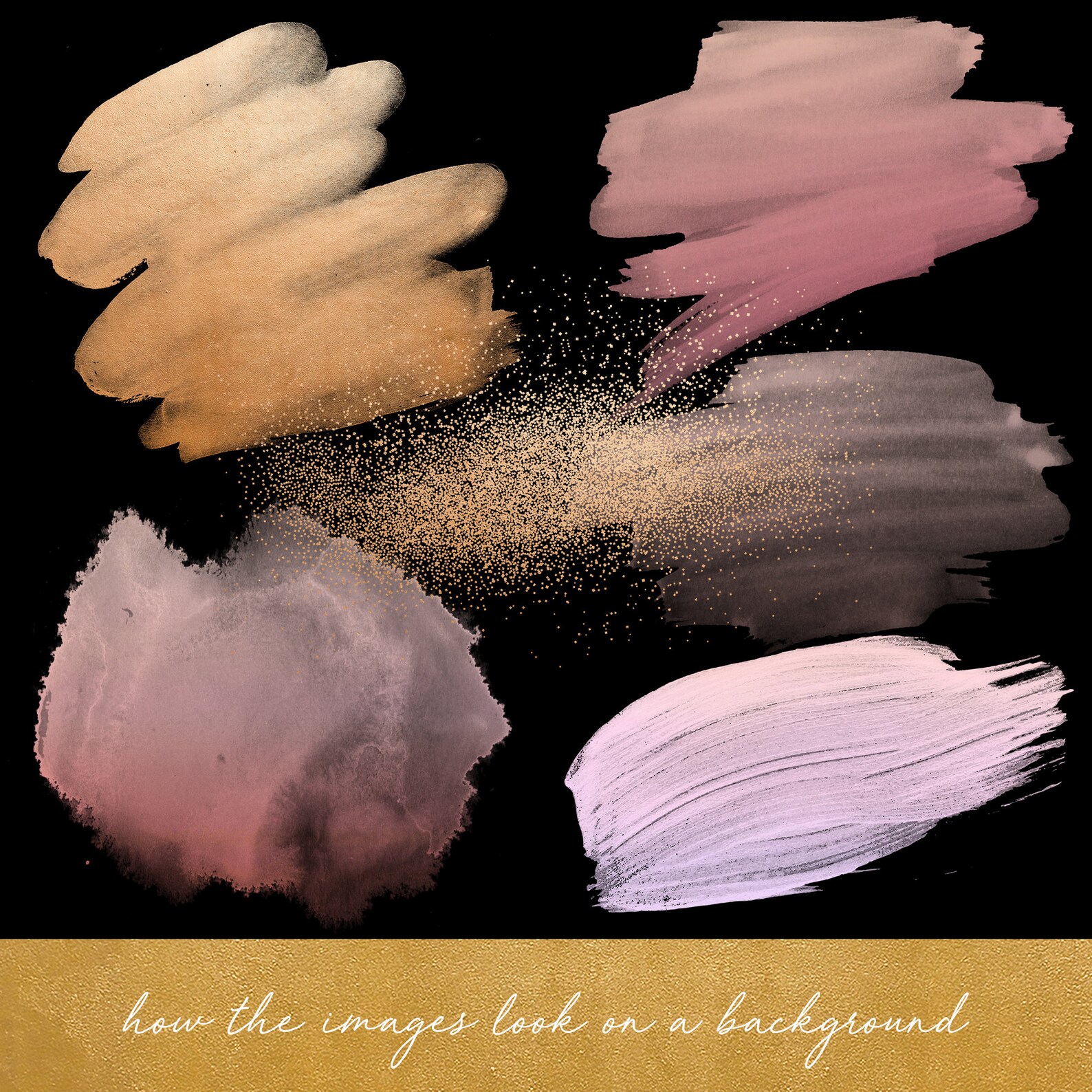 Blush & Rose Gold Decorations Clipart Set Watercolor Smears | Etsy