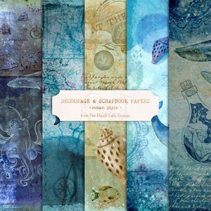 Digital Decoupage & Scrapbook Paper Set - Fondos imprimibles - Tamaño carta de EE. UU. - Océano vintage - Ballenas - 5 . Jpeg Files - DESCARGA INSTANTÁNEA