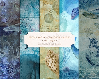 Vintage Ocean Scrapbook Paper: Whale & Nautical Backgrounds (Digital Download)