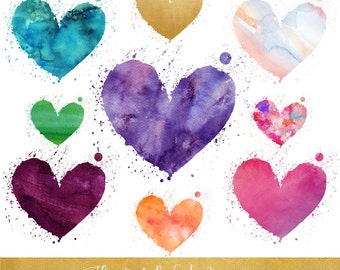 Painted Valentine Hearts Clipart Set - Wild at Heart - INSTANT DOWNLOAD - 12 .PNG Files