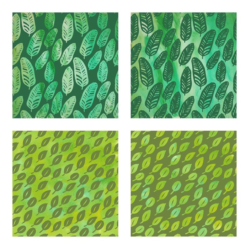 Digital Scrapbook Paper Green & Golden Plant and Leaf Etsy