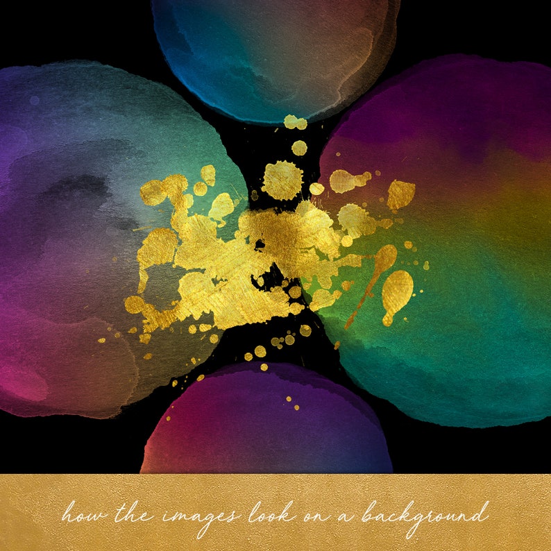 INSTANT DOWNLOAD 22 .PNG Images Logo Art Rainbow Watercolor Dot Clipart Set Ink Splatter in Gold Golden Circle Images
