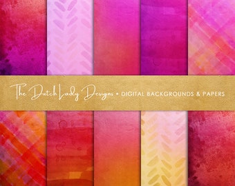 Digital Scrapbook Paper - Shiny Red & Pink Textures - Printable - Abstract Paint Backgrounds - 10 Papers in .JPEG File - INSTANT DOWNLOAD