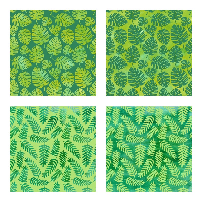 Digital Scrapbook Paper Green & Golden Plant and Leaf Etsy