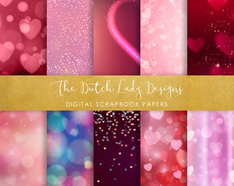Valentine Bokeh Scrapbook Papier: Herz Hintergründe (Digitaler Download)