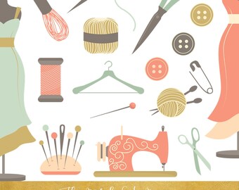 Sewing & Crafts Clipart Set - INSTANT DOWNLOAD - 46 .PNG Files