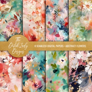 Fondos digitales de flores abstractas - Papeles de álbum de recortes imprimibles - Patrones florales sin costuras - Pintura al óleo - DESCARGA INSTANTE - 8 archivos JPEG