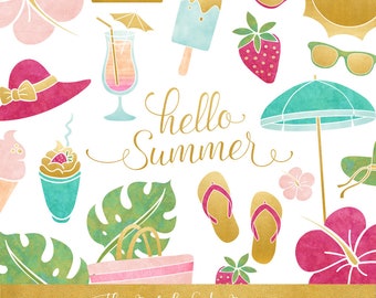 Tropical Summer Clipart Set: Beach Graphics (INSTANT DOWNLOAD)