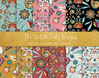 Papier de scrapbooking ornement batik : motifs floraux sans soudure (téléchargement numérique)