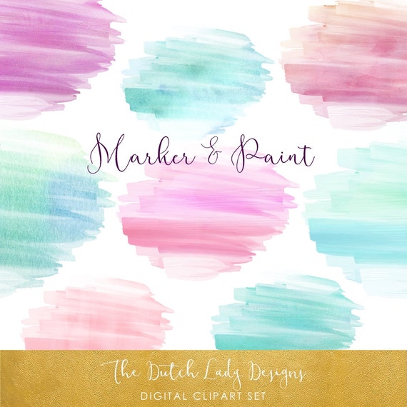 Watercolor Marker Clipart Set: Abstract Paint Graphics (Digital Download)