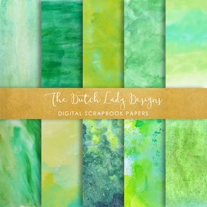 Digital Scrapbook Paper - Green Fields Watercolor Backgrounds - Waterpaint Textures - Abstract Art Papers - 10 JPEG Files - INSTANT DOWNLOAD