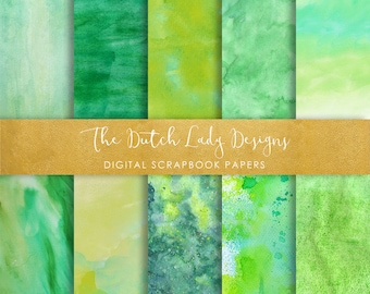 Green Fields Watercolor Scrapbook Paper: Abstract Art Textures (Digital Download)