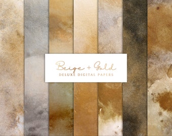 Marble Stone Texture Digital Paper: Beige & Gold Scrapbook Art (Digital Download)
