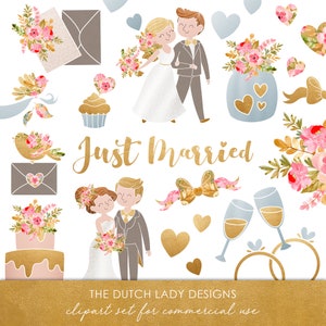 Hochzeit & Heirat Clipart Set - Braut - Bräutigam - Blumen - Einmachglas - Kuchen - Herzen - Ringe - Karten - INSTANT DOWNLOAD - 20 .PNG Bilder