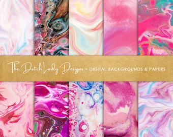 Pink Purple Marble Digital Paper: Abstract Scrapbook Backgrounds (JPEG Files)